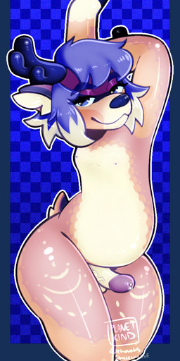 anthro antlers blue_antlers blue_hair bodily_fluids fur genital_fluids genitals hair horn looking_at_viewer male male_anthro nude penis pink_body pink_fur pose precum simple_background solo transparent_background vein veiny_penis planet_kind deer mammal alpha_channel hi_res pinup watermark trans_(lore) trans_woman_(lore)