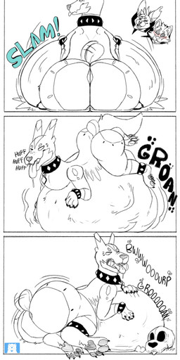 abdominal_bulge after_vore anal anal_vore belly belly_humping big_belly big_butt bodily_fluids bone burping butt collar digestion drooling fatal_vore feral feral_pred feral_prey group huge_belly humping imminent_vore open_mouth rumbling_stomach saliva sharp_teeth teeth tongue tongue_out trio vore bluutheferret nintendo pokemon canid canine canis domestic_dog generation_7_pokemon legendary_pokemon mammal pokemon_(species) zygarde zygarde_10_forme absurd_res comic hi_res