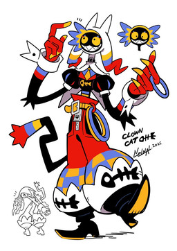 ambiguous_gender anthro clothed clothing clown clown_costume simple_background tail white_background nelnal domestic_cat felid feline felis mammal hi_res