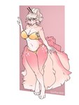 accessory anthro breasts chest_tuft claws cleavage clothed clothing cream_hair crossed_legs female flower fur hair hair_accessory hair_bun hair_sticks hand_on_tail inner_ear_fluff leaning_on_wall looking_at_viewer markings multi_tail navel pink_body pink_fur pink_nose plant solo spots spotted_markings standing swimwear tail teal_eyes thick_thighs tuft two-piece_swimsuit karipup nintendo pokemon sasha_valiski canid canine fox fox_spirit generation_1_pokemon mammal ninetales pokemon_(species) 2025 3:4 absurd_res hi_res