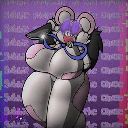 anthro big_breasts black_hair bodysuit bow_ribbon breasts clothing female glitch glowing glowing_eyes hair hand_on_face holding_knife holding_object holding_weapon insane knife open_mouth purple_sclera sharp_teeth skinsuit solo stitch_(sewing) teeth text thick_thighs tight_clothing weapon kurai_studios lovedoll_toy_factory creepi_(gremlingrounded) mammal murid murine rodent 1:1 colored english_text signature
