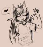 anthro bat_pony clothing equid eyes_closed fan_character female friendship_is_magic gesture hasbro heart_reaction heart_symbol mammal membrane_(anatomy) membranous_wings monochrome my_little_pony nolegs_(oc) pictographics replica_(artist) ring sepia sketch smile solo speech_bubble waving wings