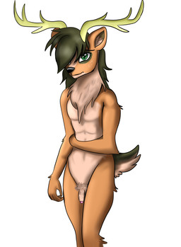 abs anthro biped black_hair chest_tuft flaccid foreskin genitals green_eyes hair hand_on_hip humanoid_genitalia humanoid_penis legs_together long_hair looking_at_viewer male nude penis pubes shy simple_background solo standing tuft white_background jbond jacky_breeze deer mammal digital_media_(artwork) hi_res source_request