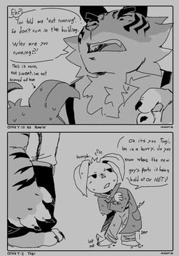 annoyed anthro clothing coat crossed_arms dialogue duo female male tapping_foot text topwear wet lilmoonie oinky_(lilmoonie) togi_(lilmoonie) domestic_pig felid mammal pantherine suid suine sus_(pig) tiger 2025 black_and_grey comic english_text hi_res monochrome