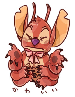 4_fingers 6_arms antennae_(anatomy) anthro bow_ribbon brown_claws brown_finger_claws brown_pawpads chest_tuft claws dipstick_antennae eyes_closed fingers fur head_tuft male multi_arm multi_limb multicolored_antennae notched_ear pawpads purple_nose red_body red_fur simple_background solo text tuft white_background mochigome_(pixiv_112967981) disney lilo_and_stitch stitch! experiment_627 alien experiment_(lilo_and_stitch) digital_drawing_(artwork) digital_media_(artwork) hi_res japanese_text