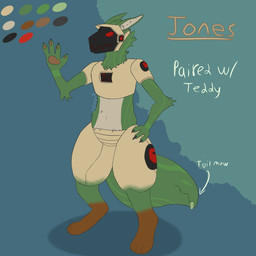 aged_plastic anthro armor blep brown_body brown_fur color_swatch ears_back fur green_body green_fur grey_body grey_fur leg_markings machine male markings midriff multicolored_body multicolored_fur navel pawpads pivoted_ears plate_armor protogen_armor protogen_visor screen screen_face socks_(marking) solo tail tail_mouth text tongue tongue_out unusual_anatomy unusual_tail mrmoopne jones_(mrmoopne) protogen 1:1 absurd_res english_text hi_res watermark nonbinary_(lore)