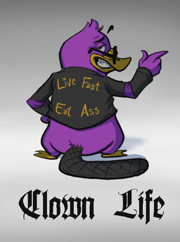 2_toes 4_fingers arms_bent beak black_clothing black_eyebrows black_eyes black_eyewear black_glasses black_jacket black_tail black_topwear bottomless bottomless_male clothed clothed_male clothing eyebrows eyewear feet fingers floating_eyebrows fur glasses gradient_background hand_on_hip hand_on_own_hip jacket looking_at_viewer looking_back looking_back_at_viewer male orange_beak profanity purple_body purple_fur semi-anthro short_legs simple_background smile smiling_at_viewer solo standing tail teeth text text_on_clothing text_on_jacket text_on_topwear toes toothed_beak toothy_grin topwear spaniel_reyes lil_b_(aplaytpuss) mammal monotreme platypus 2021 colored digital_drawing_(artwork) digital_media_(artwork) english_text full-length_portrait half-length_portrait portrait shaded