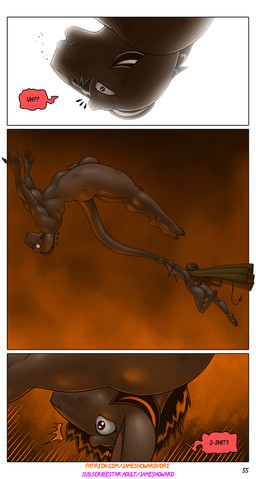 animal_genitalia balls big_balls big_breasts breasts butt dialogue duo genitals gynomorph horn intersex intersex/male male nude sheath size_difference spade_tail tail tail_grab text james_howard patreon subscribestar aamon_2_(james_howard) tina_(james_howard) bat demon mammal comic english_text hi_res url