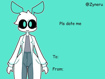 antennae_(anatomy) anthro asking_viewer blue_background blue_eyes bulge clothing coat dark_sclera fur hair holidays lab_coat looking_at_viewer male simple_background solo topwear valentine's_day_card white_body white_fur white_hair wide_hips zyneru valentine's_day zyneru_(character) alien alien_humanoid humanoid