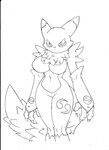 3_fingers anthro bandai_namco breasts canid canine clothing digimon digimon_(species) digital_media_(artwork) featureless_breasts featureless_crotch female fingerless_gloves fingers gloves handwear hi_res mammal monochrome navel nude renamon solo superbunnygt