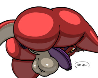 anthro anus balls big_balls big_penis bubble_butt butt cocoa_da_bnnuy genitals humanoid_genitalia humanoid_penis looking_at_viewer male penis red_body shaking_butt simple_background solo teasing teasing_viewer text white_background deks 5:4 animated english_text hi_res