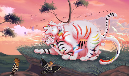 all_fours animal_genitalia animal_penis arms_bent ass_up balls beak bent_legs black_stripes bodily_fluids butt cum cum_in_vagina cum_inside cum_on_ground cum_while_penetrated cumshot detailed_background dominant dominant_male duo ejaculation erection eyes_closed feathers feline_genitalia feline_penis female female_penetrated feral feral_on_feral from_behind_position fur genital_fluids genitals grass hair head_tuft humping leg_markings love male male/female male_penetrating male_penetrating_female markings multicolored_body multicolored_fur nude on_ground open_mouth open_smile orgasm orgasm_face paws penetration penile penile_penetration penis penis_in_vagina pink_nose plant relaxing sex sky smile spread_legs spreading striped_body striped_fur striped_markings striped_tail stripes submissive sunset tail tail_markings teeth tongue tree tuft vaginal vaginal_penetration vulva white_body white_fur yellow_eyes caviaporcellus27 avian bird felid mammal pantherine tiger absurd_res digital_media_(artwork) hi_res shaded watermark