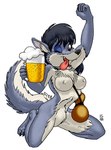 1998 alcohol anthro beer beer_mug beverage black_hair black_nose breasts brown_eyes canid canine canis chest_tuft claws countershade_armpits countershade_crotch countershade_face countershade_legs countershade_thighs countershade_torso countershading fangs female fur gourd_bottle grey_body grey_fur hair inner_ear_fluff ken_singshow mammal multicolored_body multicolored_fur naturally_censored nipple_tuft nude one_eye_closed pink_tongue simple_background solo teeth toe_claws tongue tongue_out tuft two_tone_body two_tone_fur white_background white_body white_countershading white_fur wink wolf