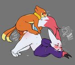 animal_genitalia anthro balls blush bottomless bottomless_female buizel clothed clothing darkened_balls darkened_genitalia darkened_perineum darkened_sheath doggystyle duo female from_behind_position generation_3_pokemon generation_4_pokemon genitals hi_res hoodie kai_(mr.smile) larger_female larger_penetrated male male/female metaphor mr.smile nintendo penetration perching_position pokemon pokemon_(species) sex sheath size_difference smaller_male sweater tail topwear zangoose