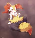 2016 absurd_res anthro blush braixen breasts canid canine female foxteru fur generation_6_pokemon genitals hi_res looking_at_viewer mammal nintendo nipples nude pokemon pokemon_(species) pussy red_eyes solo white_body white_fur yellow_body yellow_fur