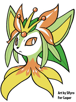 fur green_body leaf long_eras looking_down orange_eyes petals white_body white_fur yellow_body yellow_fur blitzdrachin conditional_dnp corwn fakemon nintendo pokemon eeveelution espeon felid feline generation_2_pokemon generation_5_pokemon hybrid lilligant mammal pokemon_(species) hi_res