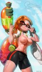 5_fingers big_breasts bottomwear breasts clothed clothing cloud female fingers gesture hair hand_gesture holding_object holding_weapon looking_at_viewer mask navel nipples one_eye_closed orange_eyes orange_hair outside pseudo_hair ranged_weapon shorts sky smile solo spandex spandex_shorts splattershot standing tentacle_hair tentacles tight_bottomwear tight_clothing tight_shorts topless v_sign weapon wink venjiiart nintendo splatoon inkling_girl animal_humanoid cephalopod cephalopod_humanoid humanoid inkling marine marine_humanoid mollusk mollusk_humanoid digital_media_(artwork) hi_res