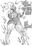 areola big_breasts breasts clothing dialogue duo female genitals larger_female larger_humanoid male nipples not_furry panties pussy shirt size_difference smaller_human smaller_male taller_humanoid text thick_thighs topwear underwear saltyxodium nintendo pokemon armarouge generation_9_pokemon human humanoid mammal pokemon_(species) absurd_res english_text hi_res monochrome spanish_text