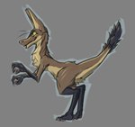 brown_body brown_fur chest_tuft claws digitigrade fangs female fur grey_background multicolored_body multicolored_fur pawpads side_view simple_background smile solo standing tail tail_tuft teeth toe_claws tuft two_tone_body two_tone_fur yellow_eyes teliars643 out-of-placers mammal yinglet absurd_res hi_res