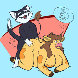 abstract_background all_fours ambiguous_penetration anthro belly big_butt black_body black_fur blue_background blue_eyes breasts brown_hair brown_tuft butt butt_grab cat_smile cat_tail distracted distracted_sex doggystyle duo fangs featureless_breasts female from_behind_position fur hair hand_on_butt hooves long_hair male male/female markings mask mask_only motion_lines nude nude_female onomatopoeia open_mouth overweight overweight_female paws penetration pink_nose sex simple_background size_difference smaller_male sound_effects spots spotted_markings standing tail tail_tuft teeth text thought_bubble tongue tongue_out tuft twitching_tail white_face white_paws yellow_body yellow_fur silvaweeds_(artist) atlus megami_tensei persona_(series) persona_5 rivals_of_aether sega kragg morgana_(persona) somethingcow bovid bovine cattle domestic_cat felid feline felis mammal 1:1 2026 digital_media_(artwork) hi_res sketch trans_(lore) trans_woman_(lore)