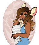 anthro clothed clothing dress female fingerless_(marking) fully_clothed good_parenting green_eyes hair oval sleeping solo young karipup mammal 2020 digital_media_(artwork) half-length_portrait hi_res portrait signature