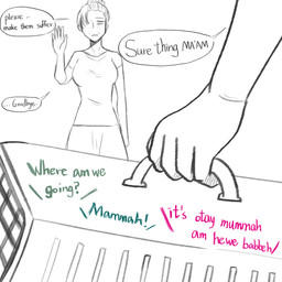 cage clothed clothed_human clothing color_coded_text dialogue elderly_female elderly_human gesture holding_object human_only looking_at_object not_furry pet_carrier text waving yellowcottoncandy030 fluffy_pony human mammal 1:1 broken_english english_text hi_res