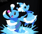 ambiguous_gender black_eyes blue_body blue_tongue eyelashes fangs feral happy looking_at_another open_mouth simple_background solo teeth tongue sleepy_sealion deltarune nintendo pokemon undertale_(series) brionne generation_7_pokemon humanoid mizzle_(deltarune) pokemon_(species) 2025 5:4 absurd_res dated hi_res signature