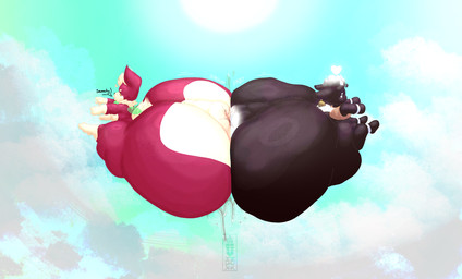 ambiguous_gender anal_fluids anal_kiss anal_squirt anklet anthro ass_to_ass big_butt bodily_fluids bottom_heavy bottomless bracelet bumping butt butt_focus clothed clothing duo huge_butt hyper hyper_butt jewelry levitation male multicolored_body shirt shortstack shortstack_male tank_top thick_thighs topwear two_tone_body wings lumiink sega sonic_the_hedgehog_(series) sonic_unleashed chip_(sonic) ink_(lumiink) canid canine canis chao_(sonic) chihuahua dark_chao domestic_dog gaia humanoid mammal toy_dog absurd_res hi_res