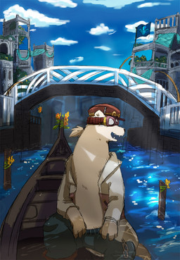 anthro bottomwear clothed clothing detailed_background humanoid_hands male outside pants shirt sitting solo topwear water shirokumaou mammal mustelid otter 2015