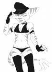 anthro armlet bikini bikini_bottom bikini_top bulge clothed clothing collar crossdressing femboy fur gloves handwear hat hat_tip headgear headwear leggings legwear looking_at_viewer male one_eye_closed simple_background smile solo stripes swimwear tongue tongue_out two-piece_swimsuit wink daxratchet ratchet_and_clank sony_corporation sony_interactive_entertainment ratchet_(ratchet_and_clank) lombax mammal 2018 digital_media_(artwork) hi_res monochrome