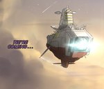 cloud detailed_background dialogue english_text hotblooded_pinkie not_furry shooting_star sky space_battleship_yamato spacecraft text uc77 vehicle