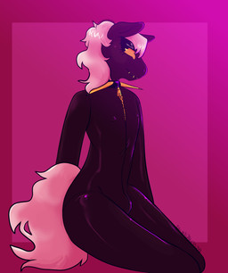 ambiguous_gender anthro clothing collar fully_shaded gold_(metal) gold_jewelry gradient_background jewelry latex latex_clothing latex_skinsuit seam_(sewing) simple_background skinsuit slim solo spiked_collar spikes tight_clothing zipper fawnpawss equid equine horse mammal 2025 half-length_portrait hi_res portrait