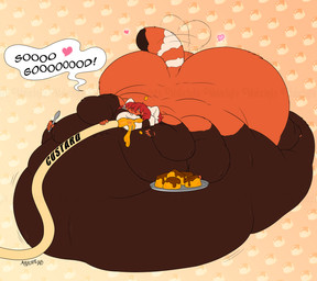 4_arms anthro belly belly_rolls big_belly big_breasts big_butt biped black_body breasts butt claws countershade_face countershading custard_(food) cutlery dessert dialogue double_chin eating eyebrows fat_arms fat_legs featureless_breasts female flan food hair holding_spoon holding_tray hose huge_belly huge_breasts huge_butt hyper hyper_belly hyper_breasts hyper_butt immobile kitchen_utensils lying markings morbidly_obese morbidly_obese_anthro morbidly_obese_female multi_arm multi_limb multicolored_body nude obese obese_anthro obese_female on_front open_mouth overweight overweight_anthro overweight_female pink_nose pudding red_body red_hair ring_(marking) ringed_tail short_hair simple_background solo speech_bubble spoon striped_markings striped_tail stripes tail tail_markings tail_motion tailwag teeth text tongue tools white_body white_countershading malachyte ailurid mammal red_panda english_text hi_res