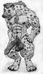 4_toes 5_fingers abs anthro balls big_balls big_chest big_penis bodily_fluids broad_shoulders chest_tuft claws dewclaw digitigrade dripping eye_scar facial_scar feet finger_claws fingers fur genital_fluids genitals hand_on_hip huge_penis leaking_precum male mane muscular muscular_anthro muscular_male navel nipples notched_ear nude open_mouth pawpads paws pecs penis precum precum_drip pubes scar serratus simple_background solo spots standing tail teeth thick_neck thick_thighs toe_claws toes tongue tongue_out tuft vein veiny_arms veiny_penis white_background s32 gnoll hyena mammal hi_res monochrome shaded traditional_media_(artwork)