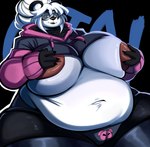 anthro areola belly big_belly big_breasts black_lipstick black_nails breasts clothing colored_nails cropped_hoodie eyewear female glasses hair hair_bun holding_breast hoodie huge_breasts lipstick makeup nails overweight overweight_female panties solo thick_thighs topwear underwear nathanatwar ginnette_(nathanatwar) bear giant_panda mammal absurd_res hi_res mother_(lore) parent_(lore)