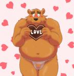 anthro asian_clothing belly blush bodily_fluids brown_body brown_fur bulge candy chocolate clothing dessert east_asian_clothing eyes_closed food fundoshi fur heart_symbol holidays humanoid_hands japanese_clothing kemono male navel overweight overweight_anthro overweight_male solo sweat underwear kmhr_889012 fundoshi's_day valentine's_day bear mammal 2018