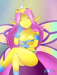 breasts crossed_legs eyelashes female not_furry smile solo thick_thighs wings yellow_body yellow_skin complex_vortex terraria empress_of_light fairy humanoid 3:4 absurd_res hi_res