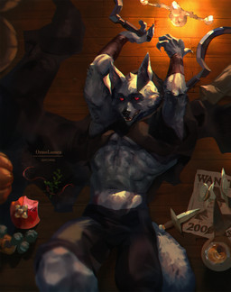 abs anthro arms_above_head bar belly bottomwear candle claws clothing container cup dagger exposed_belly furniture glass glass_container glass_cup half-closed_eyes high-angle_view knife lying male melee_weapon muscular muscular_male narrowed_eyes on_back on_counter pants red_eyes sickle solo table wanted_poster weapon wrapped_arms ormelumex dreamworks puss_in_boots_(franchise) death_(puss_in_boots) canid canine canis mammal wolf detailed hi_res