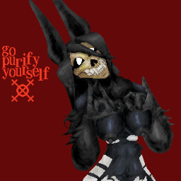 alchemical_symbol anthro belly_tattoo big_breasts big_ears black_body black_fur black_hair bone breasts exposed_ribs female fur hair hand_sign looking_at_viewer nipples nude scp-1471 simple_background skull skull_head solo symbol tattoo teeth text thegreaterclaush scp_foundation scp-1471-a canid canine malo mammal 1:1 digital_media_(artwork) english_text hi_res pixel_(artwork)