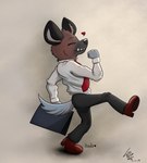 anthro clothing male office solo strutting suit lobowupp aggretsuko sanrio haida_(aggretsuko) hyena mammal spotted_hyena hi_res