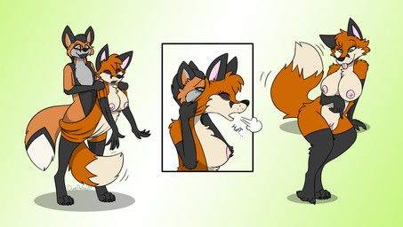 anthro areola biped black_ears black_markings black_nose black_pawpads breath countershade_face countershade_fur countershade_neck countershade_torso countershading digitigrade dipstick_tail female fur gender_transformation genitals gloves_(marking) gradient_background green_eyes grey_body grey_fur leg_markings legs_together looking_down looking_down_at_self male markings motion_lines mtf_transformation nipples nude onomatopoeia open_mouth orange_body orange_fur pawpads pink_inner_ear shadow simple_background sitting socks_(marking) solo sound_effects standing suit_transformation tail tail_between_legs tail_markings tail_motion tailwag text three_frame_sequence tongue tongue_out transformation transformation_sequence vulva white_body white_countershading year fox0808 canid canine fox mammal 2020 artist_name colored dated english_text hi_res sequence shaded