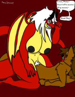 anthro big_breasts black_horn black_nipples bodily_fluids breasts brown_body brown_fur brown_hair clenched_teeth cowgirl_position cum cum_in_vagina cum_inside dominant dominant_anthro dominant_female duo eyewear female from_front_position fur genital_fluids glasses grin grinning_at_partner hair hidden_eyes horn larger_female long_tail male male/female mommy_kink nipples nude on_bottom on_top orange_eyes penetration penile penile_penetration red_body red_scales red_skin scales sex sharp_teeth short_hair size_difference smile tail teeth thick_thighs wearing_glasses white_hair wings reena_dreamer mythology canid canine canis dragon mammal mythological_creature mythological_scalie scalie wolf absurd_res hi_res