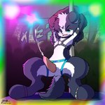 animal_genitalia animal_penis anthro belt_bondage blue_eyes bodily_fluids canine_genitalia canine_penis clothed clothing countershading crouching cum cum_on_penis dancing ejaculation genital_fluids genitals grey_body hands_behind_head jockstrap jockstrap_only legwear male penis pole pole_dancing pose pubes smile smiling_at_viewer solo stage_lights topless underwear underwear_only peakon feng_ji_zhou wang_jin_he canid canine canis domestic_dog mammal 1:1 hi_res pinup