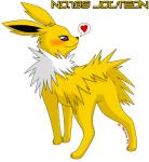 ambiguous_gender blush butt dialogue featureless_crotch feral fur heart_symbol presenting purple_eyes simple_background solo speech_bubble white_background white_body white_fur yellow_body yellow_fur flamewolf22 nintendo pokemon canid canine eeveelution generation_1_pokemon jolteon mammal pokemon_(species) pictographics