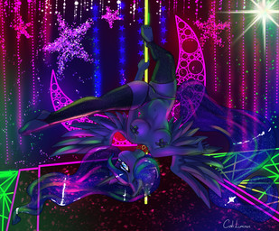 anthro anthrofied clothing dancing female horn lingerie pasties pole pole_dancing princess royalty solo wings caliluminos friendship_is_magic hasbro my_little_pony mythology princess_luna_(mlp) equid equine horse mammal mythological_creature mythological_equine pony winged_unicorn absurd_res hi_res