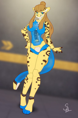 anthro blue_eyes female joints machine nude robotic robotization solo translucent translucent_body translucent_tail yellow_body yellow_sclera nariikhan robot robot_anthro hi_res
