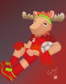 anthro antlers ball balls biped bodily_fluids canada clothing dripping footwear foreskin genital_fluids genitals horn humanoid_genitalia humanoid_penis male male_anthro penis plantigrade precum precum_drip shoes sneakers soccer soccer_ball solo sport unretracted_foreskin world_cup rem_antari_(artist) fifa maple_(fifa) deer mammal moose new_world_deer absurd_res hi_res