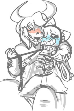 anthro beard blush bone duo facial_hair horn leash leash_pull male male/male mature_anthro mature_male simple_background skeleton submissive submissive_male white_background arcadeology undertale undertale_(series) asgore_dreemurr sans_(undertale) animated_skeleton boss_monster_(undertale) bovid caprine mammal undead low_res