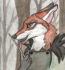 anthro black_nose dagger female forest fur green_eyes looking_at_viewer melee_weapon multicolored_body multicolored_fur painting_(object) plant solo tree two_tone_body two_tone_fur weapon corsack canid canine fox mammal red_fox true_fox