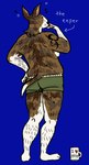 3_toes anthro arm_tattoo bent_arm black_nose blue_background body_hair boxers_(clothing) breasts brown_body brown_fur brown_tail butt clothed clothing container cup dipstick_tail directional_arrow eyes_closed feet female female_anthro fur green_boxers green_clothing green_underwear hand_on_hip handpaw leg_hair markings mug multicolored_body multicolored_fur pawpads paws pink_inner_ear pink_pawpads rear_view simple_background solo standing tail tail_markings tattoo text text_on_mug thick_thighs tired toes topless topless_anthro topless_female underwear whisker_spots white_body white_breasts white_fur white_tail_tip flockdog butch_animal_(flockdog) bull_terrier canid canine canis domestic_dog hunting_dog mammal terrier 2024 absurd_res colored digital_drawing_(artwork) digital_media_(artwork) english_text full-length_portrait hi_res portrait trans_(lore) trans_woman_(lore)